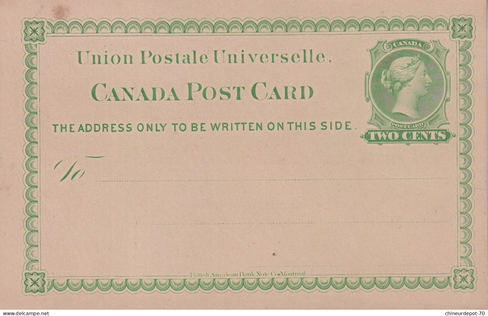 Union Postale Universelle Canada Post Card - 1860-1899 Reign Of Victoria