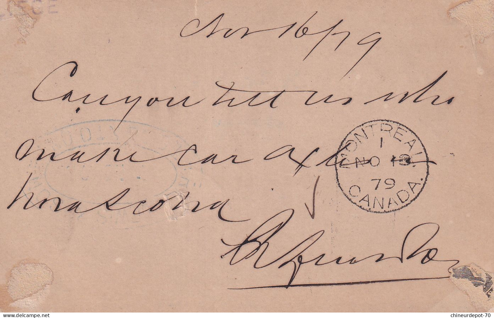 Canada Post Card Toronto A.s. Montréal 79 Canada - 1860-1899 Regering Van Victoria