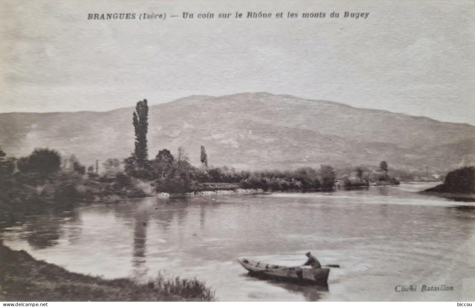 Cp BRANGUES (Isère) 38 - Un Coin Sur Le Rhône Et Les Monts Du Bugey (barque) - Cliché Bataillon - Brangues