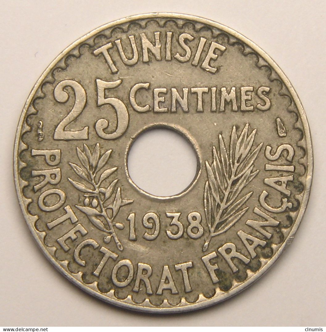 Tunisie, Protectorat Français : 25 Centimes Ahmed, 1938, Bronze-nickel - Tunisie