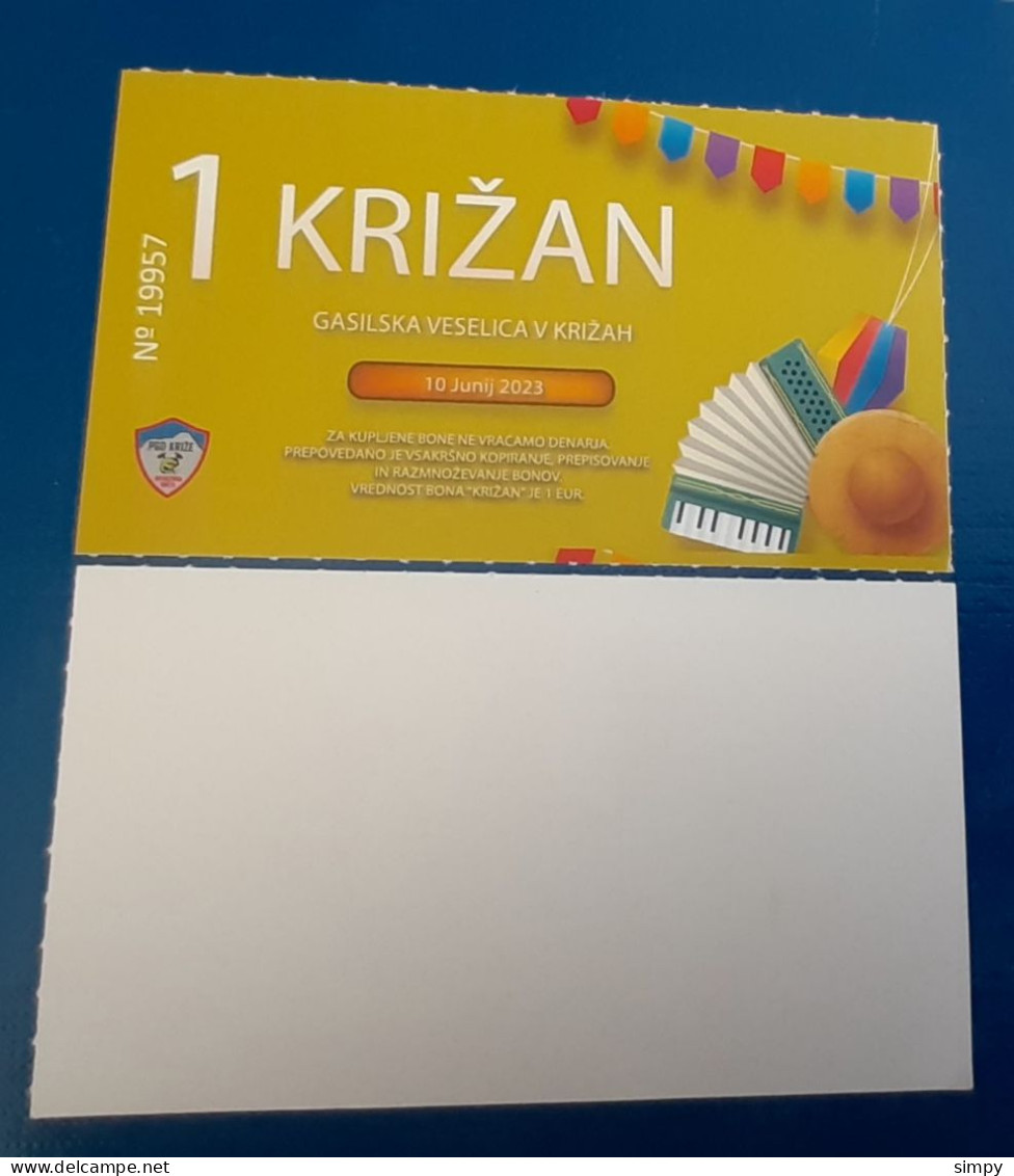 Coupon Voucher Bon 1 Krizan Firefighter Association GD Krize UNC Slovenia - Slovenia