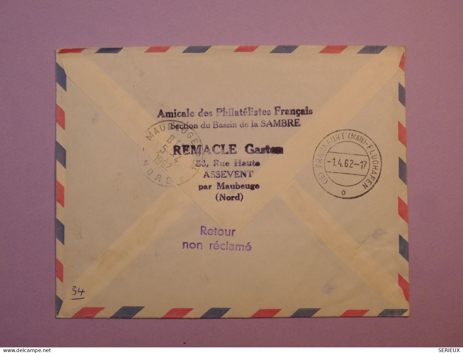 E300   FRANCE   BELLE LETTRE  RECO.1962 1ER VOL A  FRANCFORT GERMANY +LUFTHANSA +TP MATISSE  +AFF. INTERESSANT+++ - Erst- U. Sonderflugbriefe