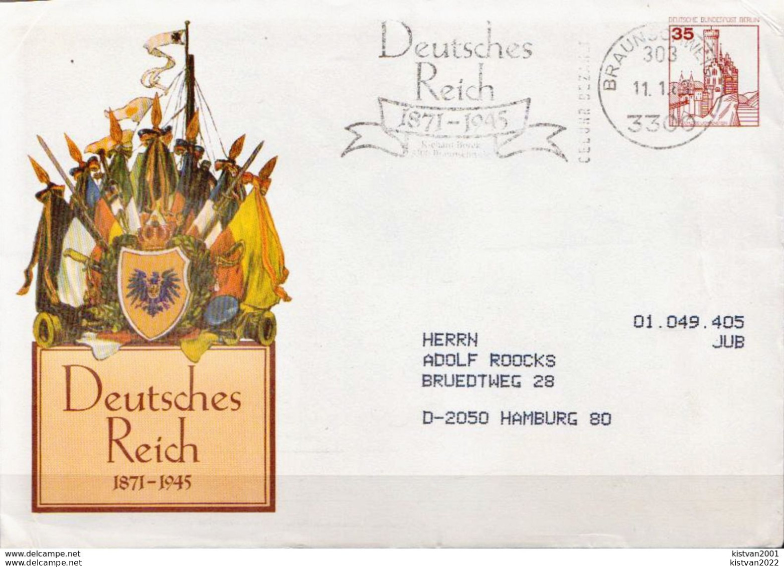 Germany / Berlin Used Postal Stationery Cover, Interesting 35 Pf Stamp - Enveloppes Privées - Oblitérées