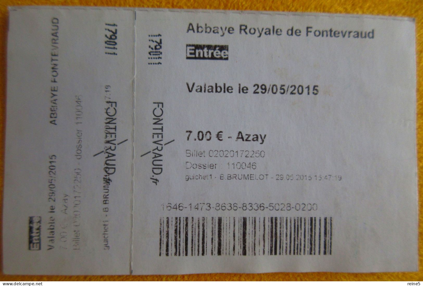 TICKET D'ENTREE Pour LA VISITE De L'ABBAYE ROYALE DE FONTEVRAUD -TRES BON ETAT -REF-IMG742BH+742BHA - Tickets D'entrée