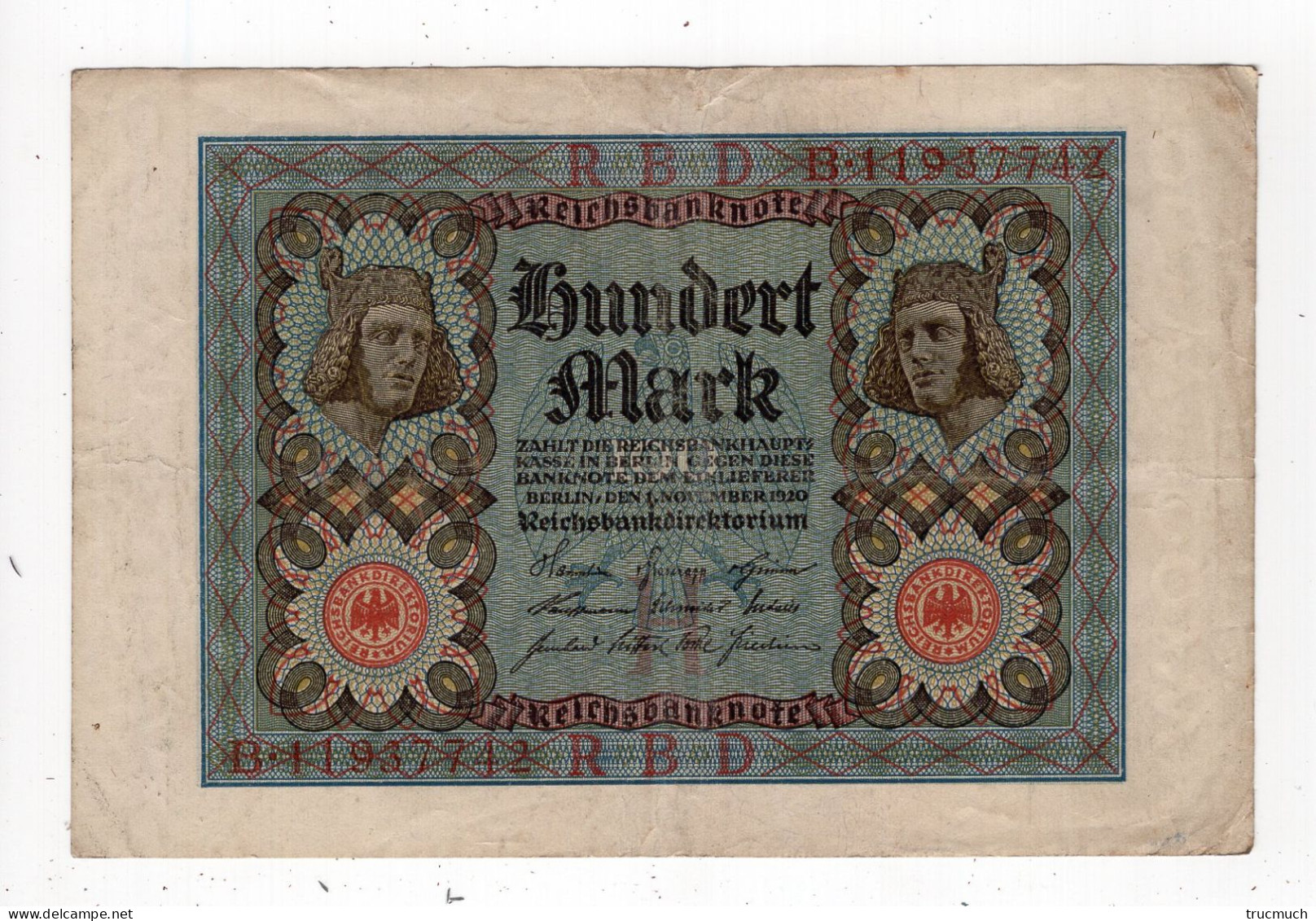 20 - ALLEMAGNE - Reichsbanknote - 100 Mark - 01.11.1920 - Reichsbankdirektorium - 100 Mark
