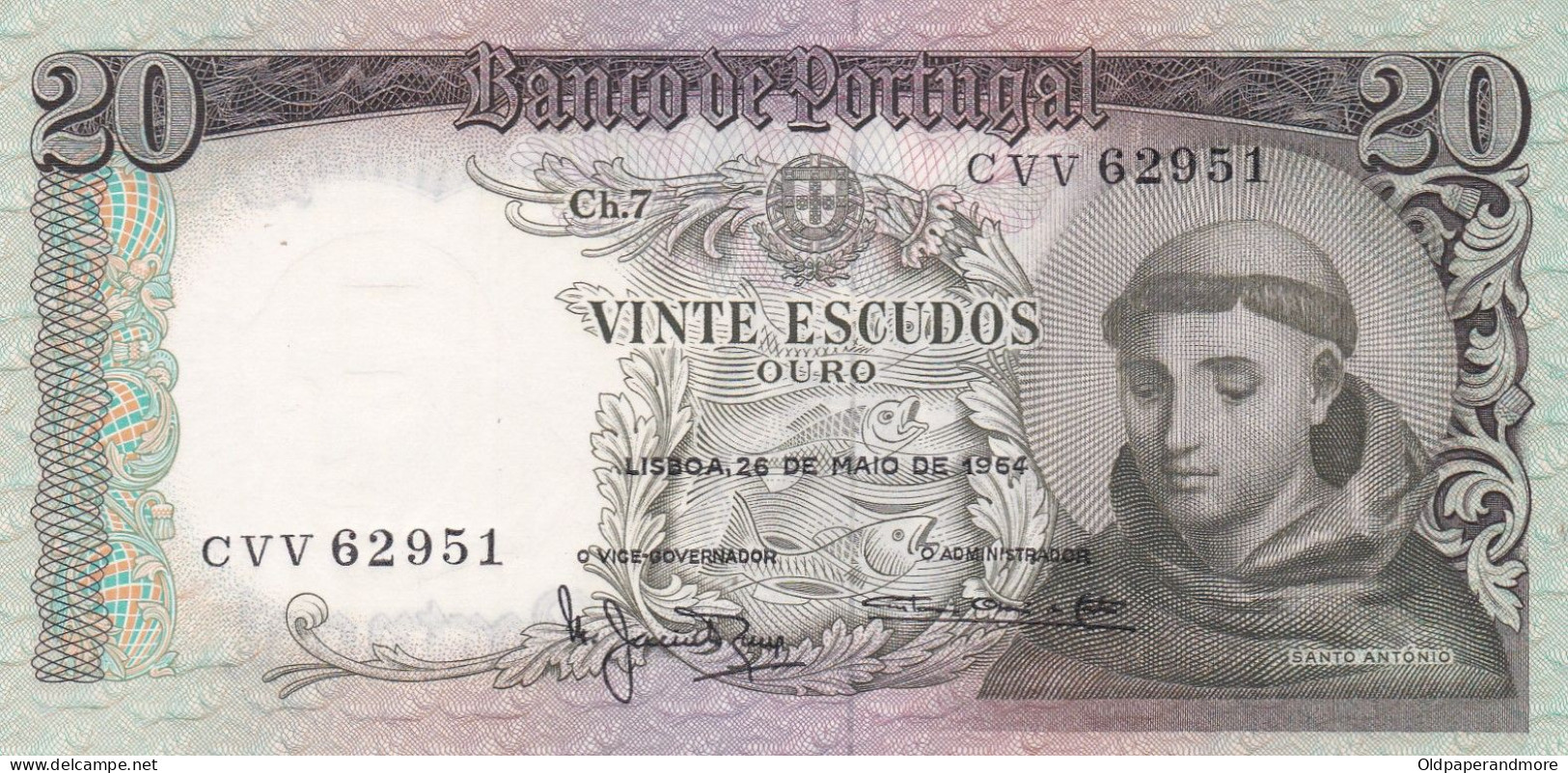 PORTUGAL BANK NOTE - BANKNOTE - 20$00 - CH 7  - 26/05/1954 AUNC - Portugal