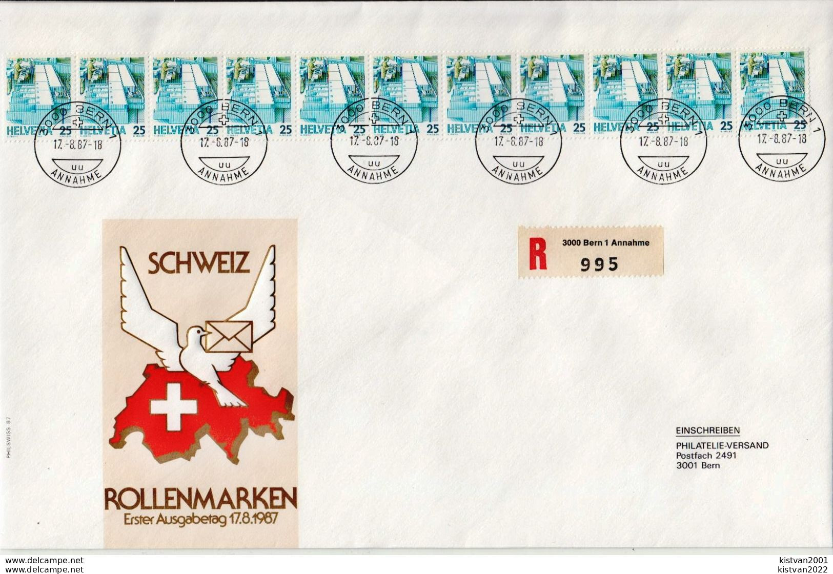 Postal History Cover: Switzerland R Cover With 11 Roll Stamps - Coil Stamps