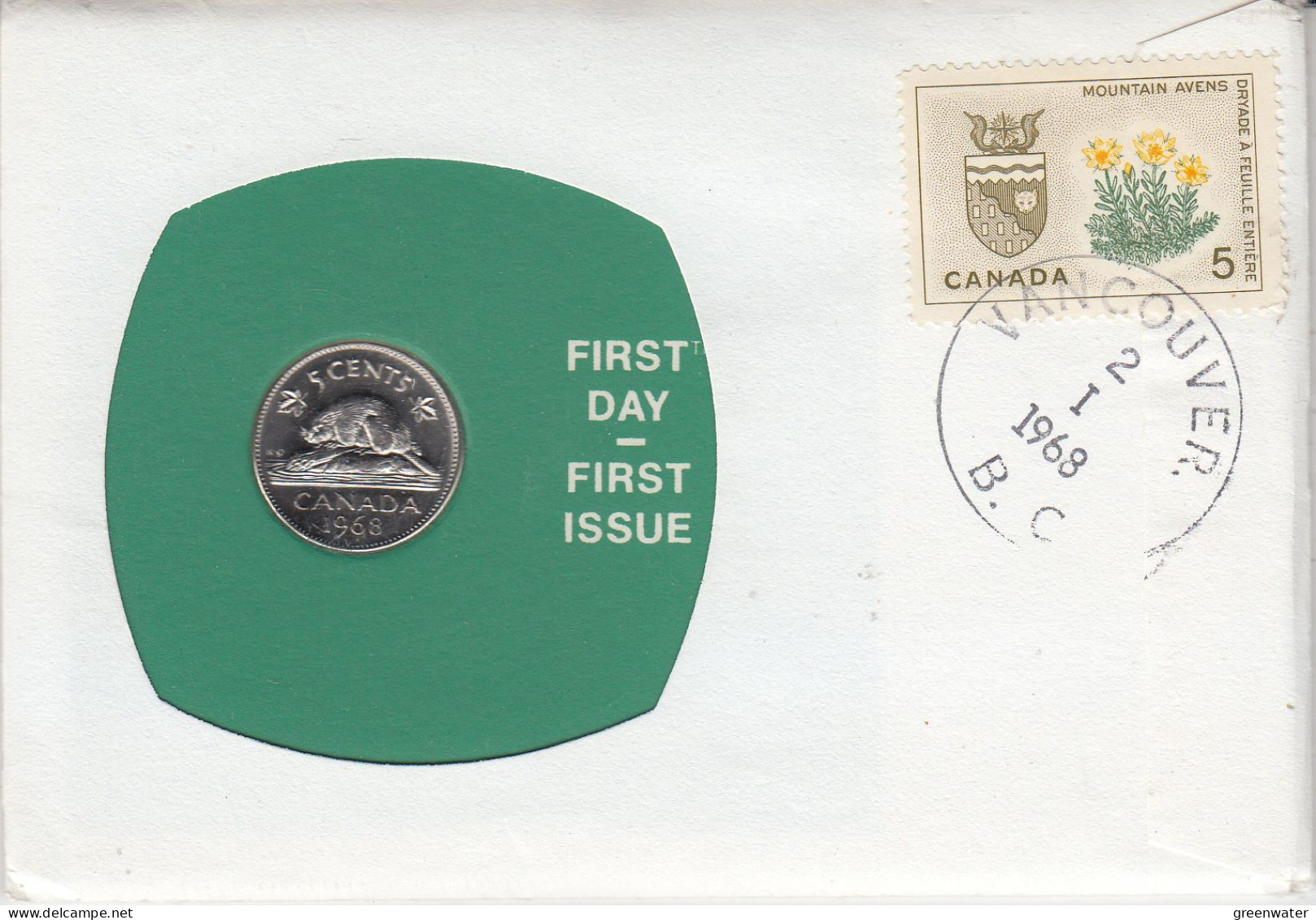 Canada Numisletter 5 Cent Coin Ca Vancouver 2.I.1968 (CN150D) - Covers & Documents