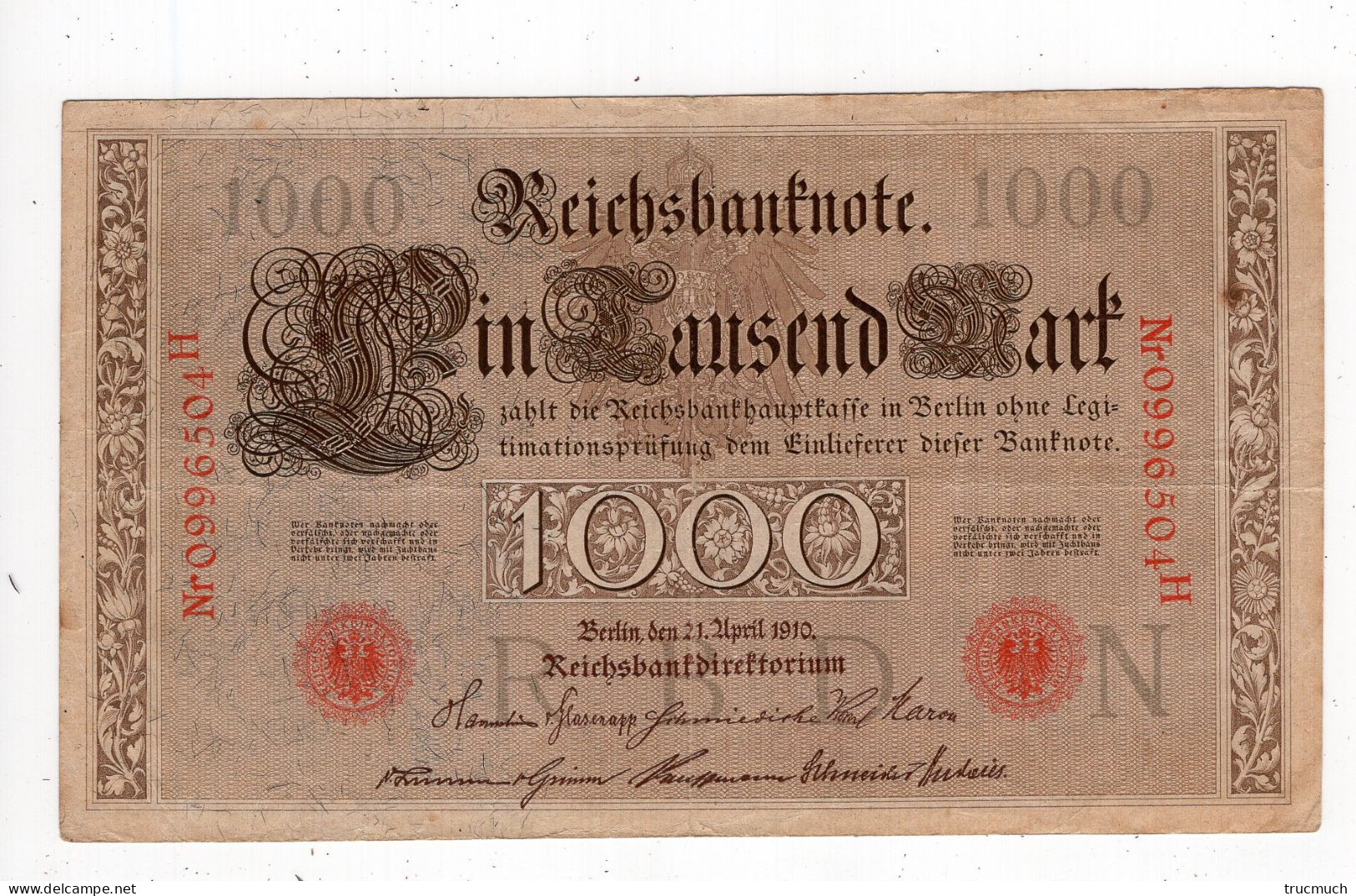 37 - ALLEMAGNE - Reichsbanknote - 1000 Mark - 21.04.1910 - Reichsbankdirektorium - 1.000 Mark