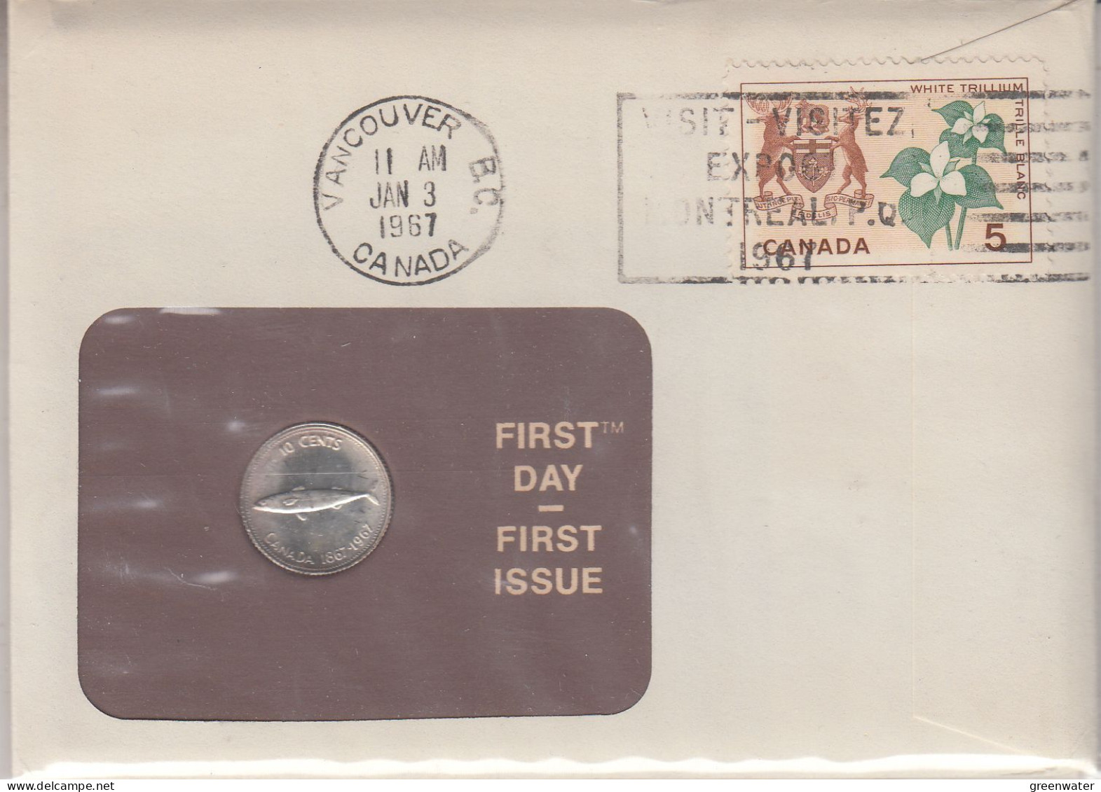 Canada Numisletter 10 Cent Coin Ca Vancouver JAN 3 1967 (CN150F) - Storia Postale