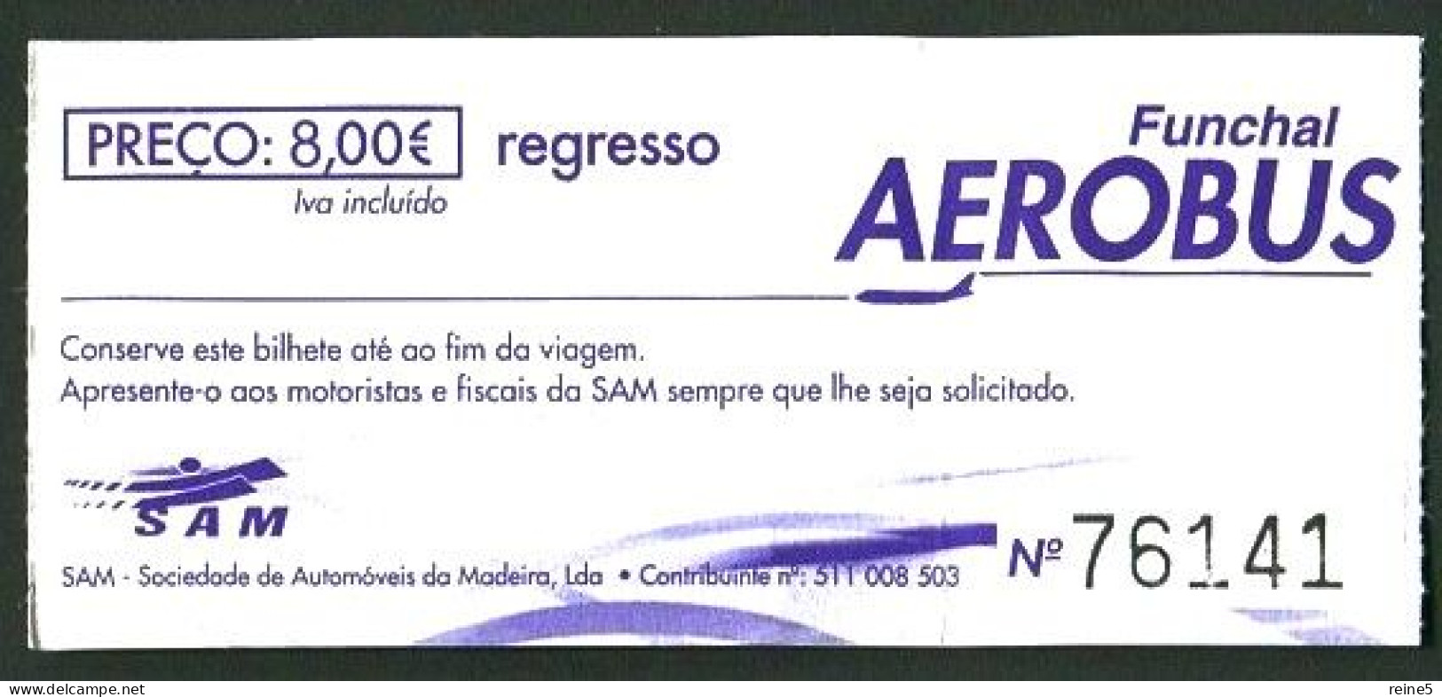 TICKET N° 141 Pour AEROBUS De LA VILLE De FUNCHAL à L'AEROPORT De MADERE -TRES BON ETAT -REF-IMG742DBA - Tickets D'entrée