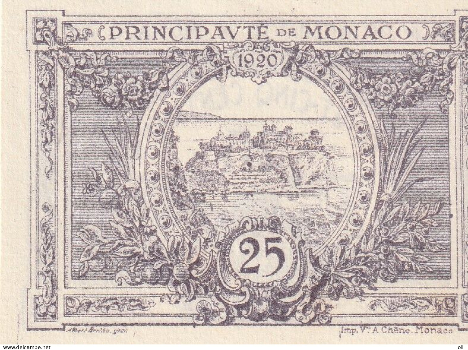 MONACO  25 CENTIMES 1920  P-2  UNC - Monaco