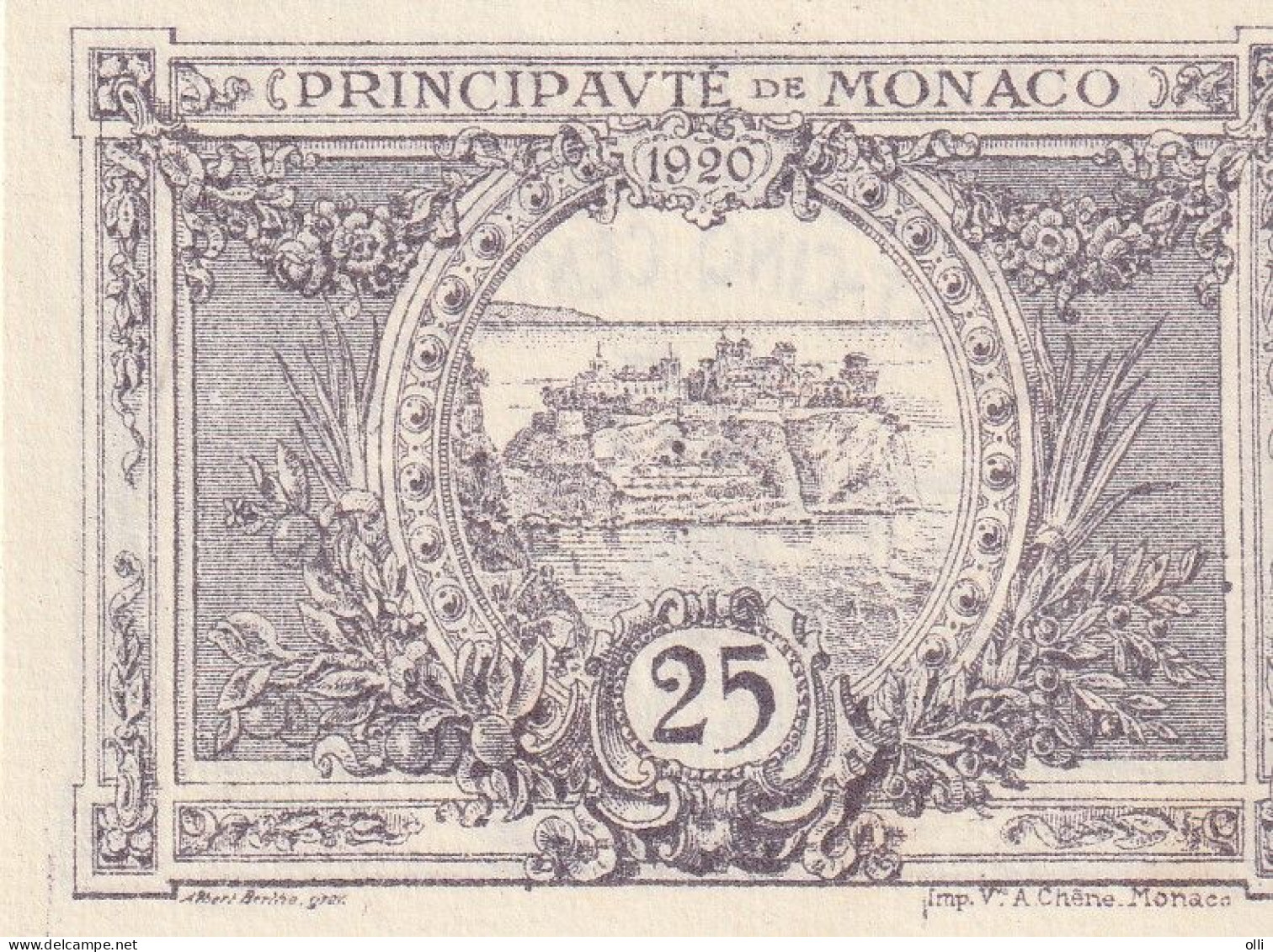 MONACO  25 CENTIMES 1920  P-2  UNC - Mónaco