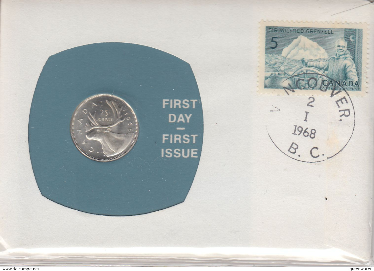 Canada Numisletter 25 Cent Coin Ca  Vancouver 2.I.1968 (CN151A) - Storia Postale