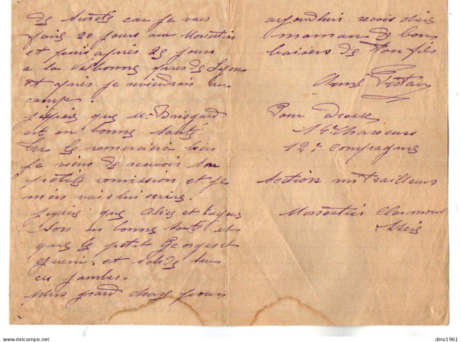 VP22.539 - MILITARIA - MONESTIER DE CLERMONT 1916 - Lettre Du Soldat A. PISTEUR Au 14 ème Chasseur Section Mitrailleurs - Documentos