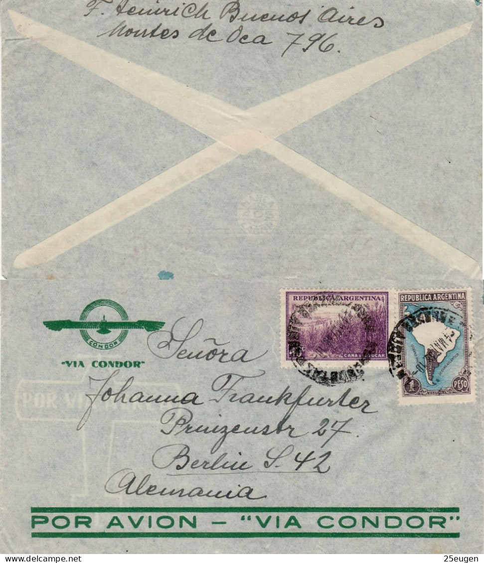 ARGENTINA 1938  AIRMAIL LETTER SENT FROM BUENOS AIRES TO BERLIN - Covers & Documents