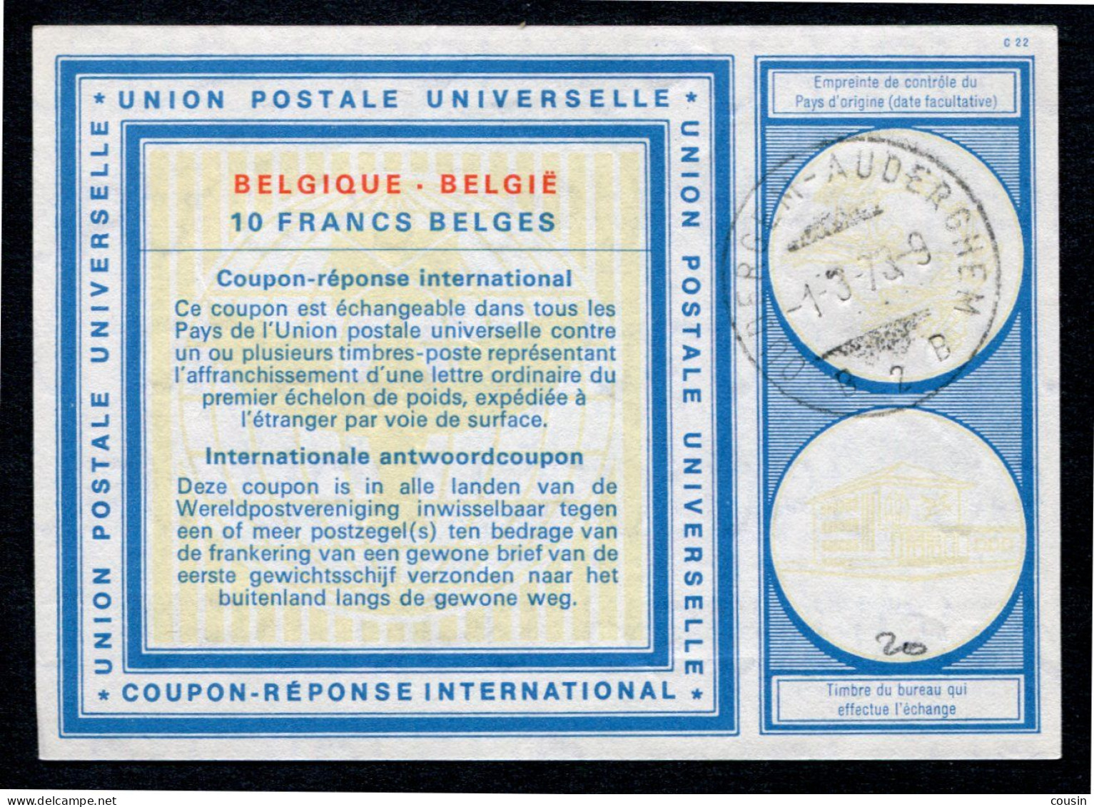 BELGIQUE  International Reply Coupon / Coupon Réponse International - Coupons-réponse Internationaux