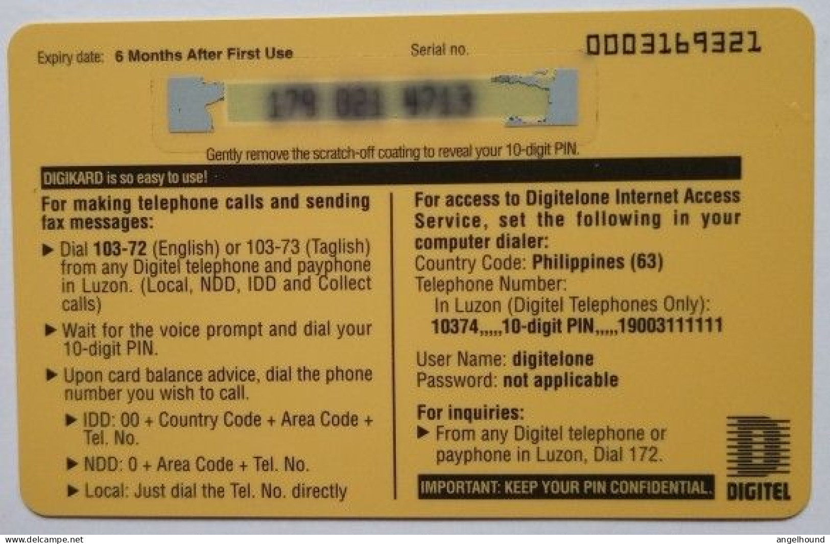 Philippines Digitel P100 Digikard - Filipinas