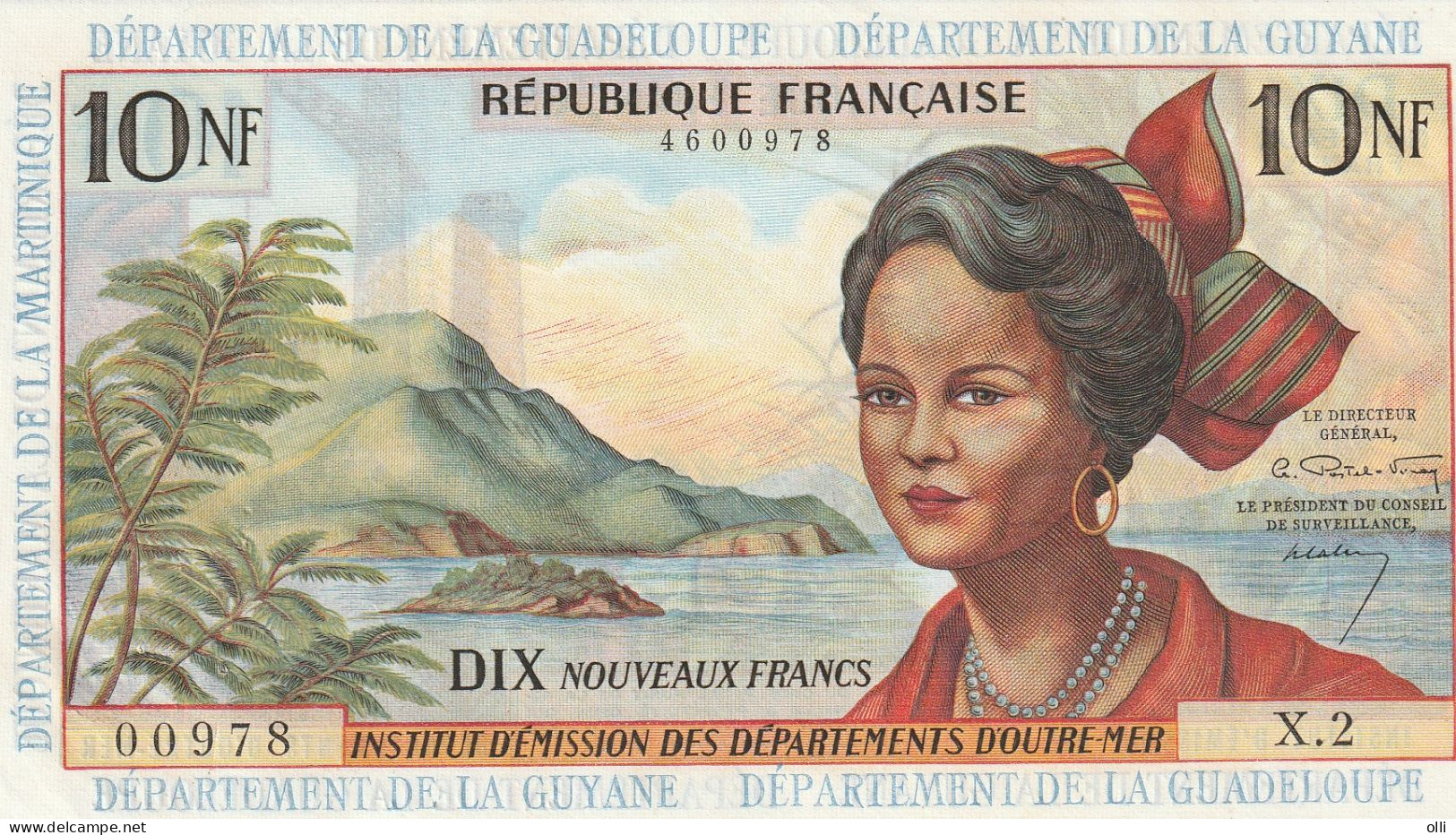 French Antilles 1964, 10 Francs, P8a, Signature 1, UNC - Other & Unclassified