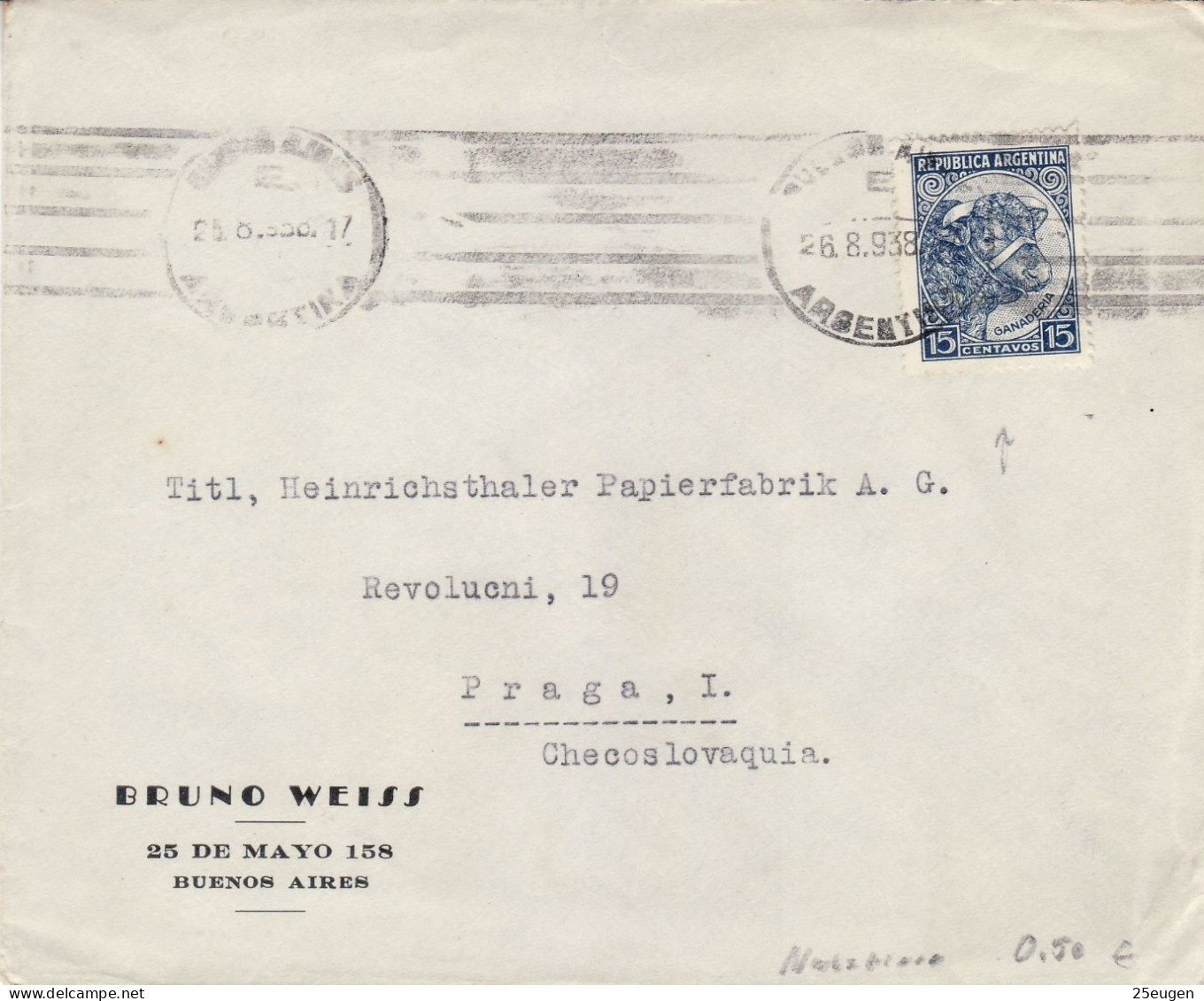 ARGENTINA 1938  LETTER SENT FROM BUENOS AIRES TO PRAGA - Briefe U. Dokumente