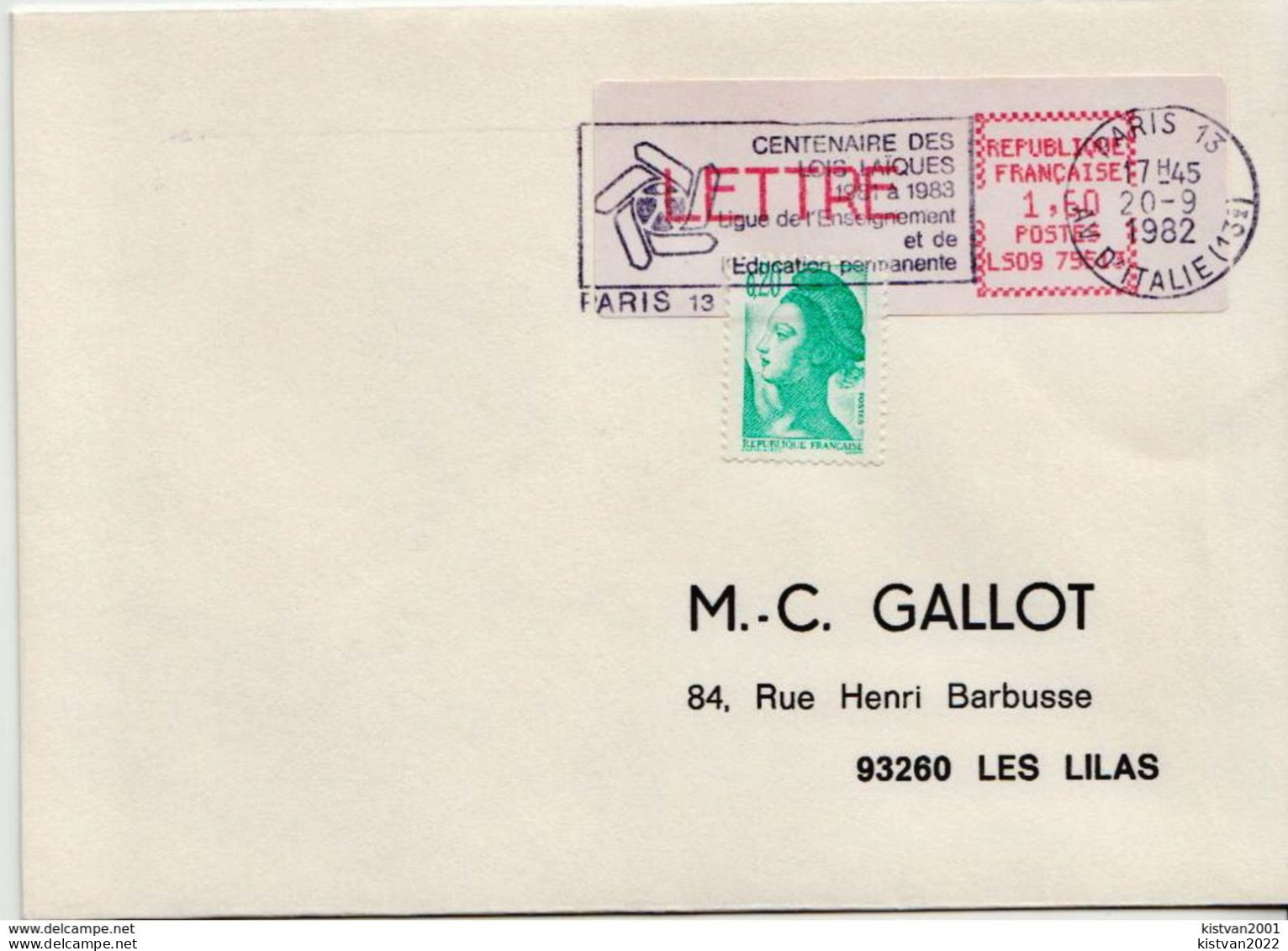 Postal History Cover: France With Automatic Stamp, Cover From 20.09.1982 - 1981-84 Types « LS » & « LSA » (prototypes)