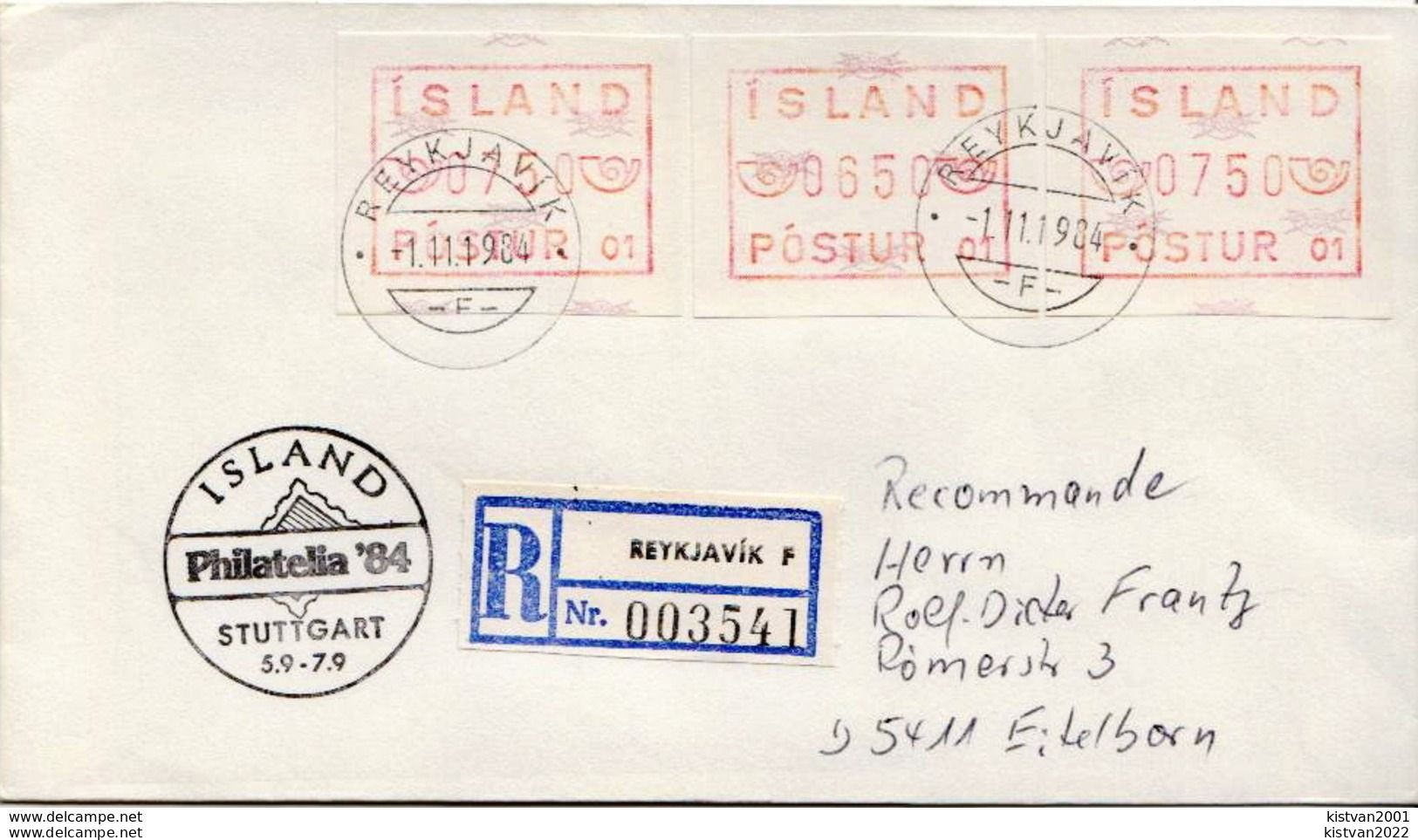 Postal History Cover: Iceland Cover With Automat Stamps - Franking Labels