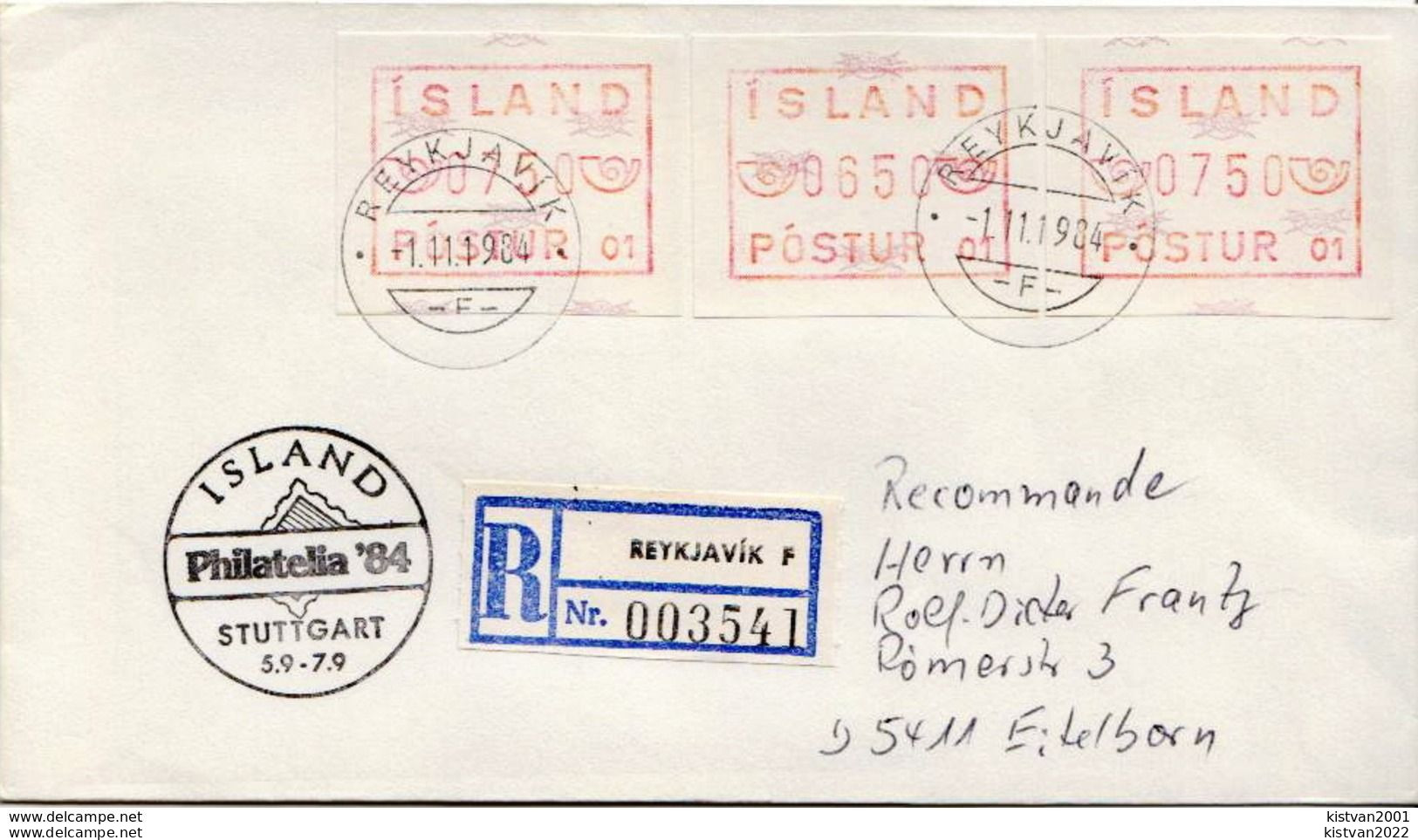 Postal History Cover: Iceland Cover With Automat Stamps - Frankeervignetten (Frama)