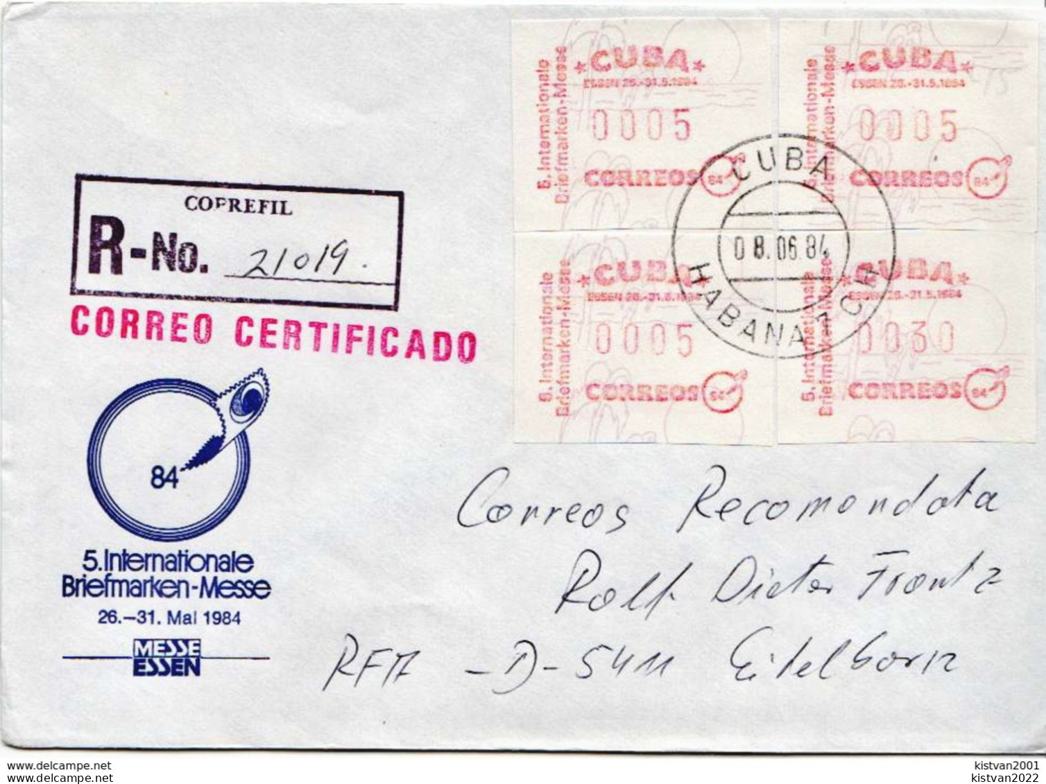 Postal History Cover: Cuba R Cover With Automat Stamps - Franking Labels