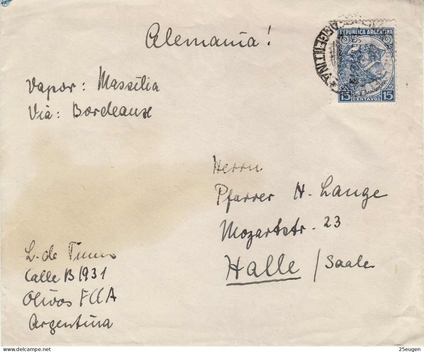 ARGENTINA 1937  LETTER SENT FROM BUENOS AIRES TO HALLE - Brieven En Documenten