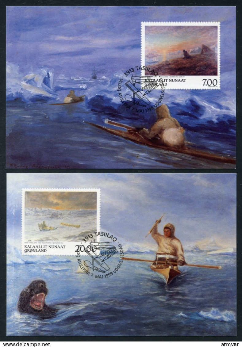 GREENLAND (1997) Carte S Maximum Card S - Paintings Of Peter Rosing (1892-1965), Art, Inuit, Seal Hunt - Maximumkarten (MC)