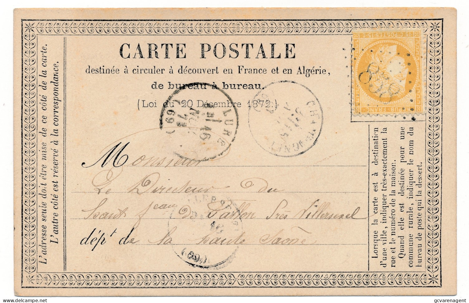 CARTE POSTALE 1878      =  2 SCANS - Cartes Précurseurs