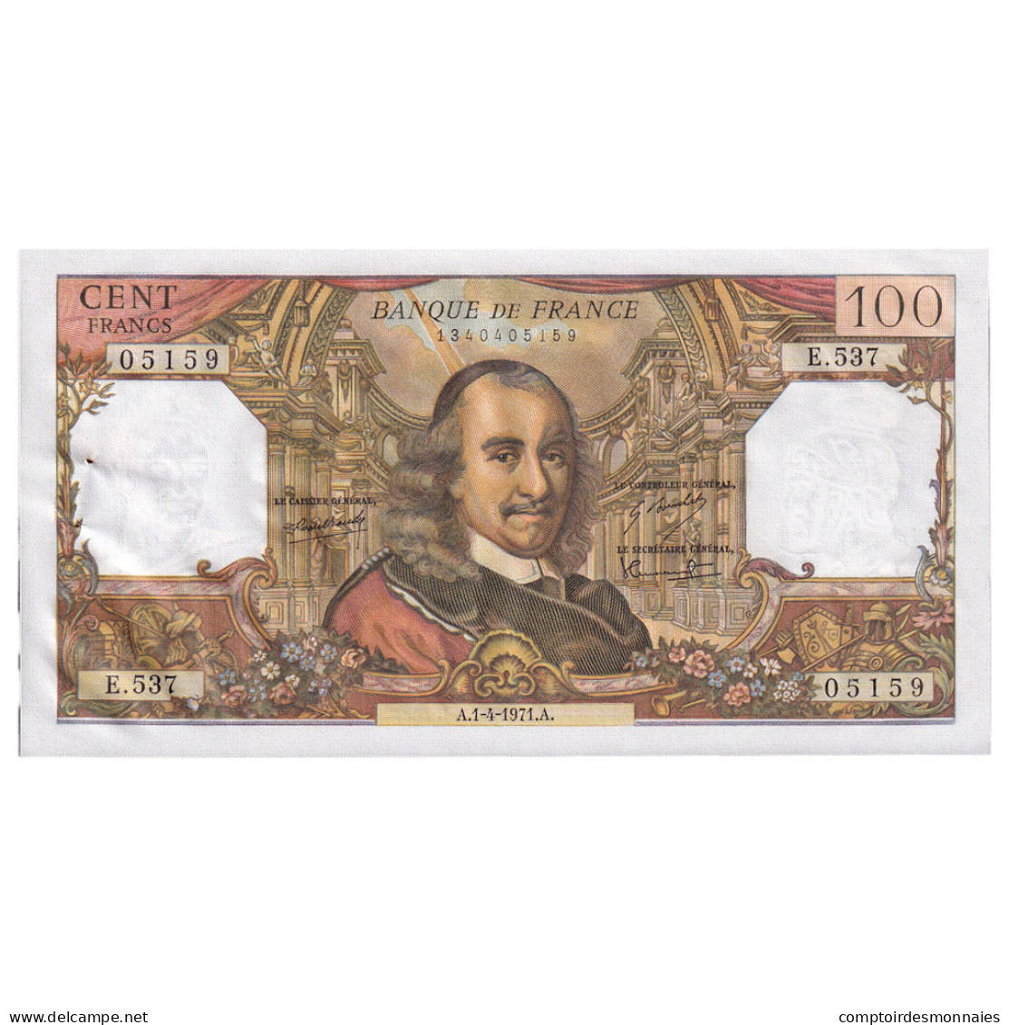 France, 100 Francs, Corneille, 1971, E.537, TTB+, Fayette:65.35, KM:149c - 100 F 1964-1979 ''Corneille''