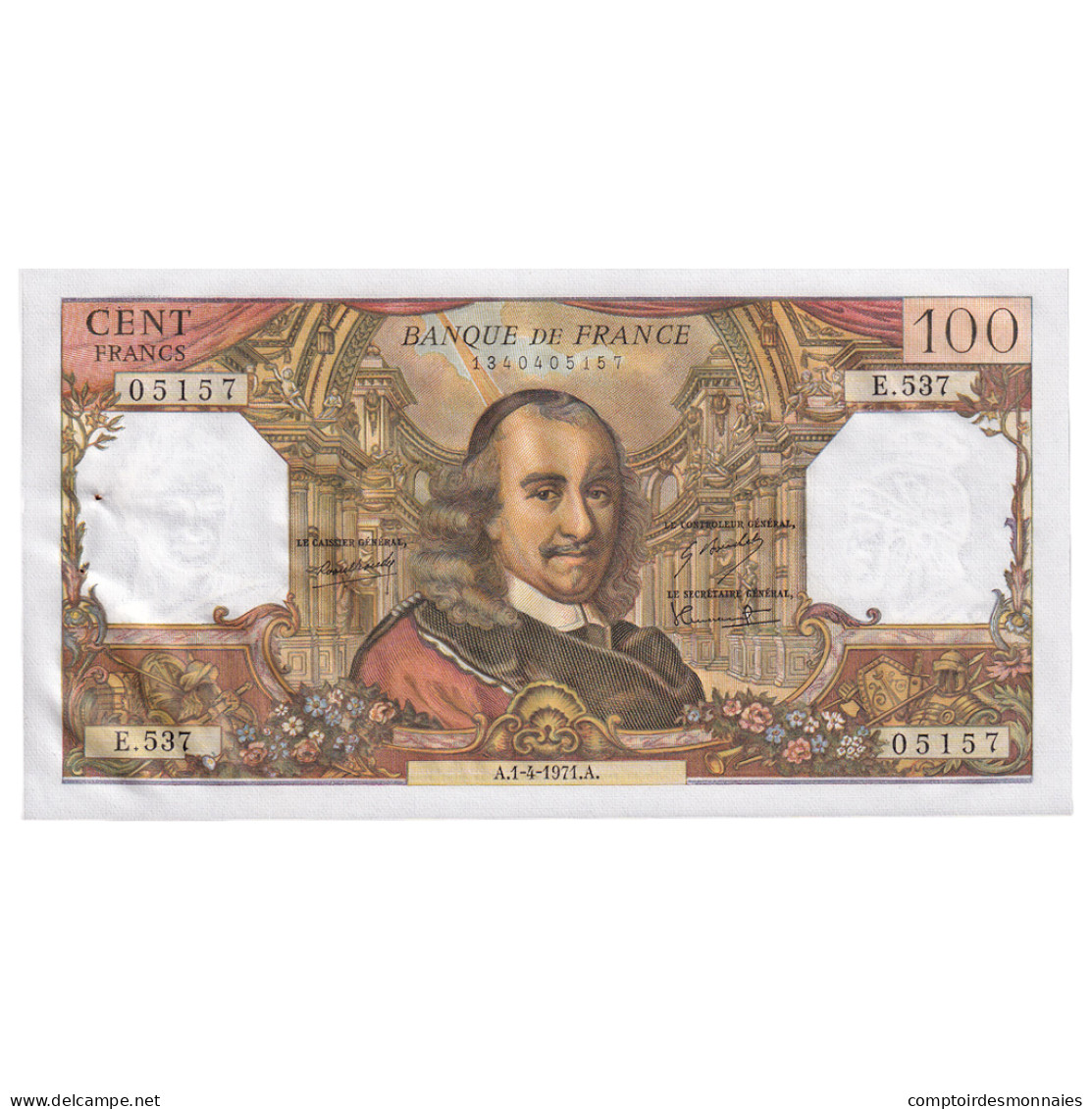 France, 100 Francs, Corneille, 1971, E.537, TTB+, Fayette:65.35, KM:149c - 100 F 1964-1979 ''Corneille''