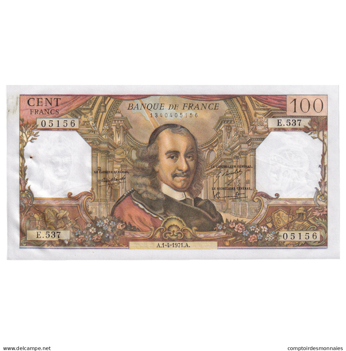 France, 100 Francs, Corneille, 1971, E.537, TTB, Fayette:65.35, KM:149c - 100 F 1964-1979 ''Corneille''