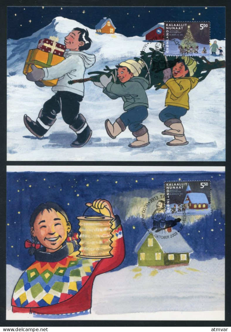 GREENLAND (2003) Carte S Maximum Card S - Christmas, Sledge, Christmas Tree, Sapin, Lantern, Noel, Navidad - Maximum Cards