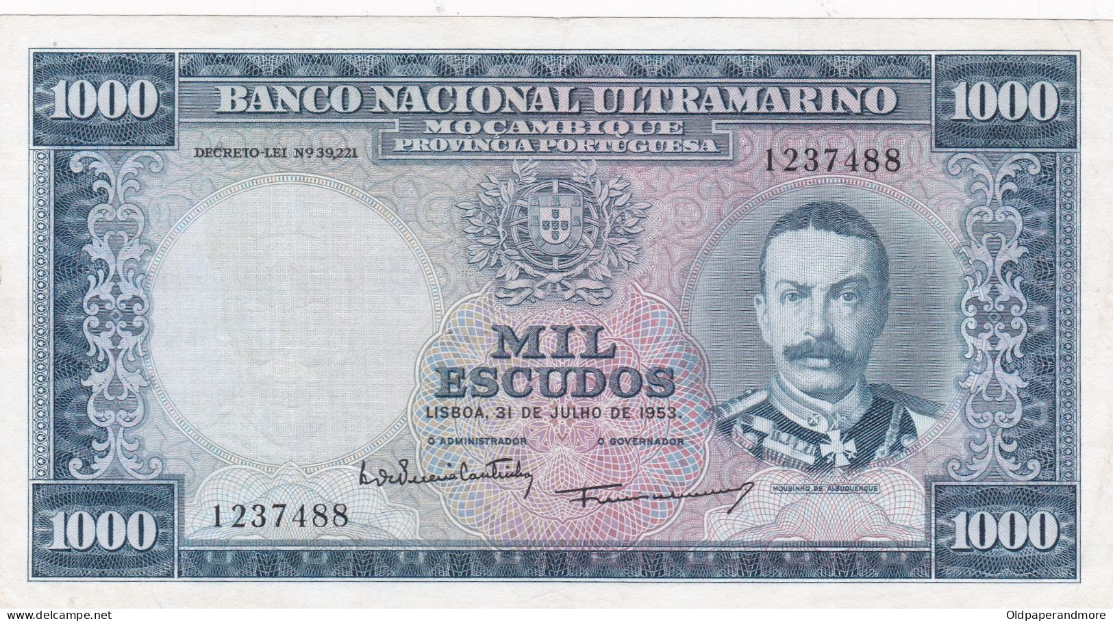 PORTUGAL MOÇAMBIQUE - MOZAMBIQUE - BANK NOTE - BANKNOTE - 1000$00  - 31/07/1953 - Portugal