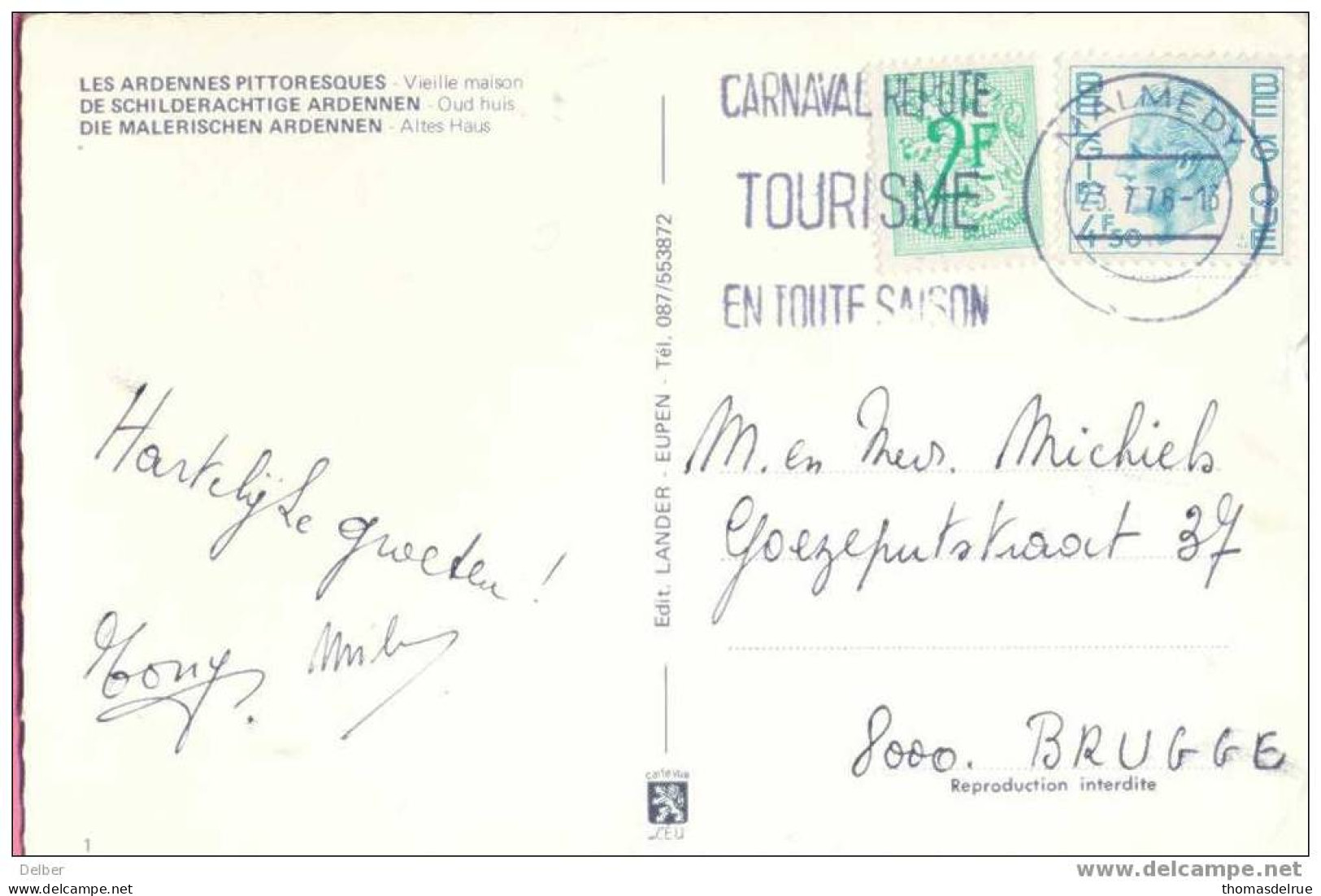 Zz389:CARNAVAL REPUTE TOURISME  EN TOUTE SAISON MALMEDY 1976 - Carnavales