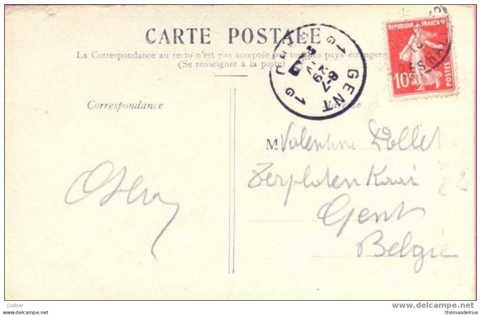 Zz258: 10ct Semeuse >> 1G GENT 1G  6-7 19 IV ___ Zonder Jaaraanduiding: (= Noodstempel) - Foruna (1919)