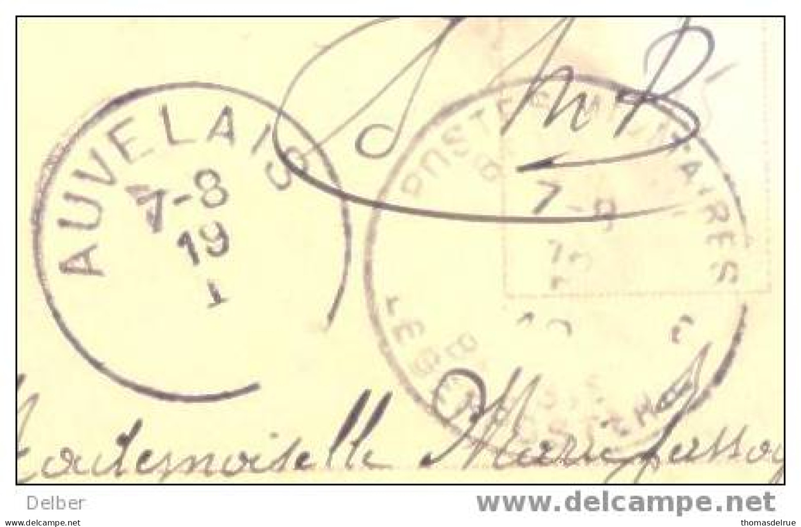 Zz261: S.M >>> AUVELAIS 7-8 19 I: Zonder Jaartal:  (= Noodstempel) - Fortune Cancels (1919)