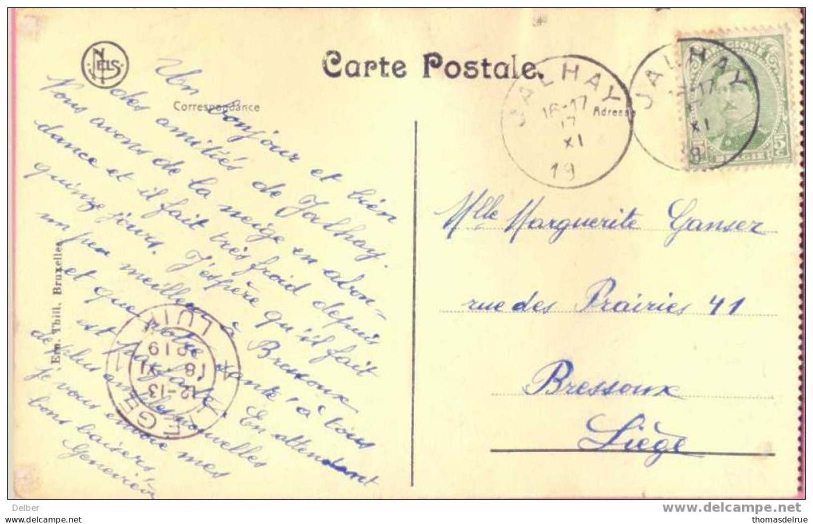 Zz264: Postkaart: 5ct: Albert : JALHAY Met Onvolledig Jaar (= Noodstempel) Cachet Fortune - Fortune (1919)