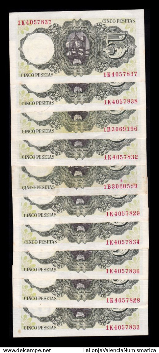 España Spain Lote 10 Billetes 5 Pesetas Jaime Balmes 1951 Pick 140 Sc- AUnc - 5 Pesetas