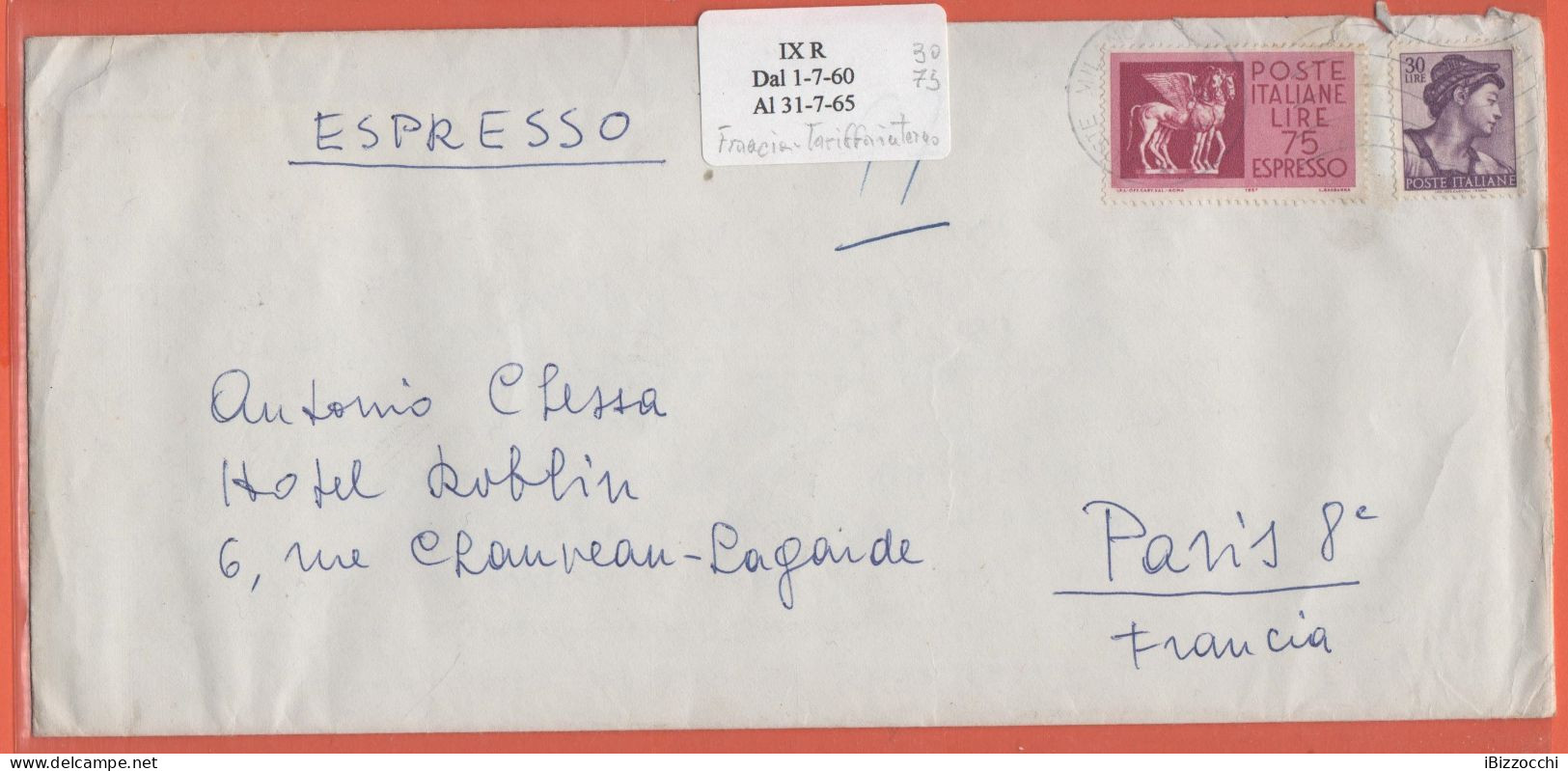 ITALIA - Storia Postale Repubblica - 1964 - 75 Espresso + 30 Michelangiolesca - Estero Con Tariffa Interna - Viaggiata D - Express-post/pneumatisch