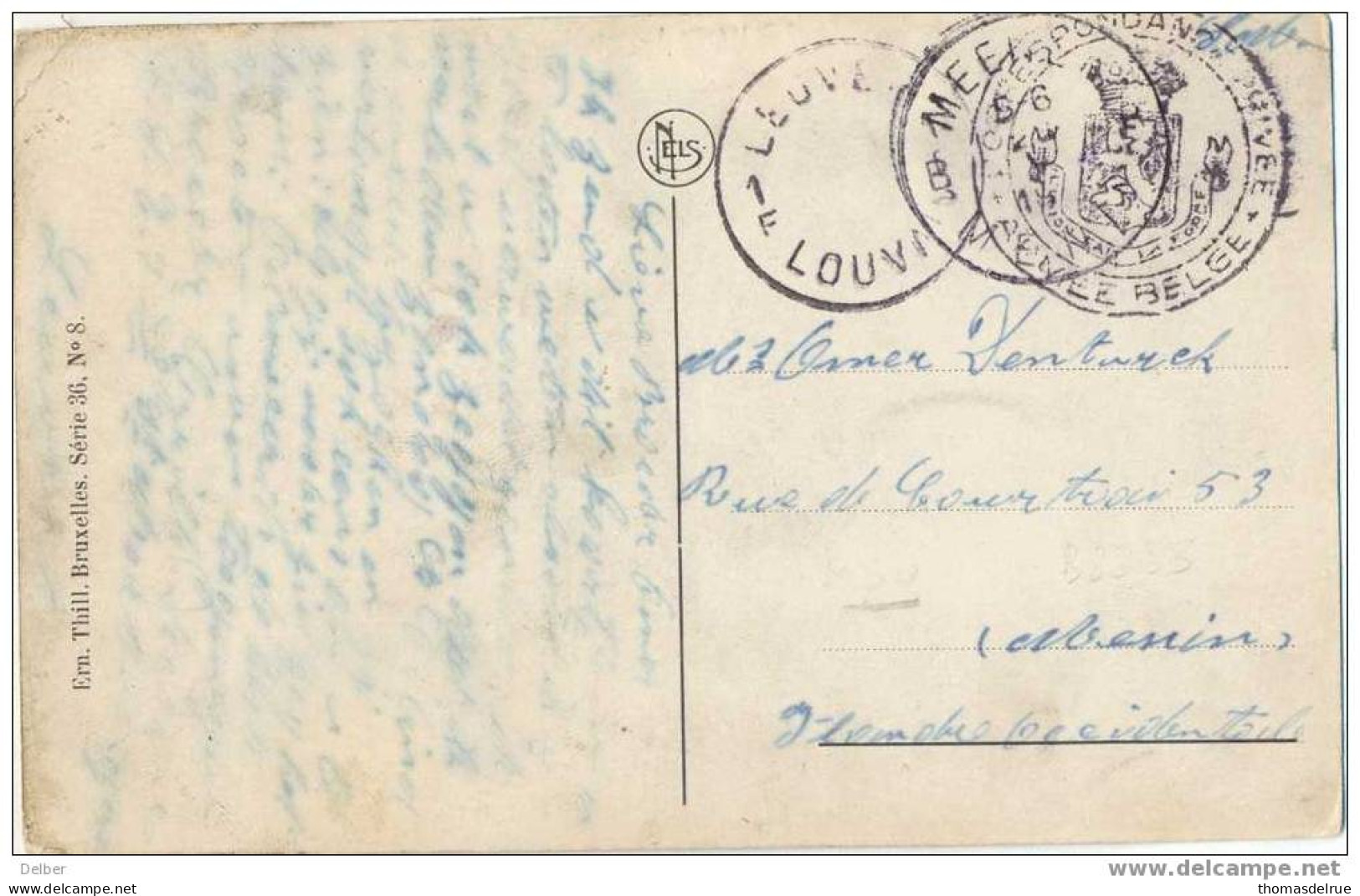 _Q610 :postkaart : S.M. 1F LEUVEN 1F LOUVAIN -zonder Datummidden>> Noodstempel > M MEENEN B MENIN 20 X 19 - Fortune Cancels (1919)