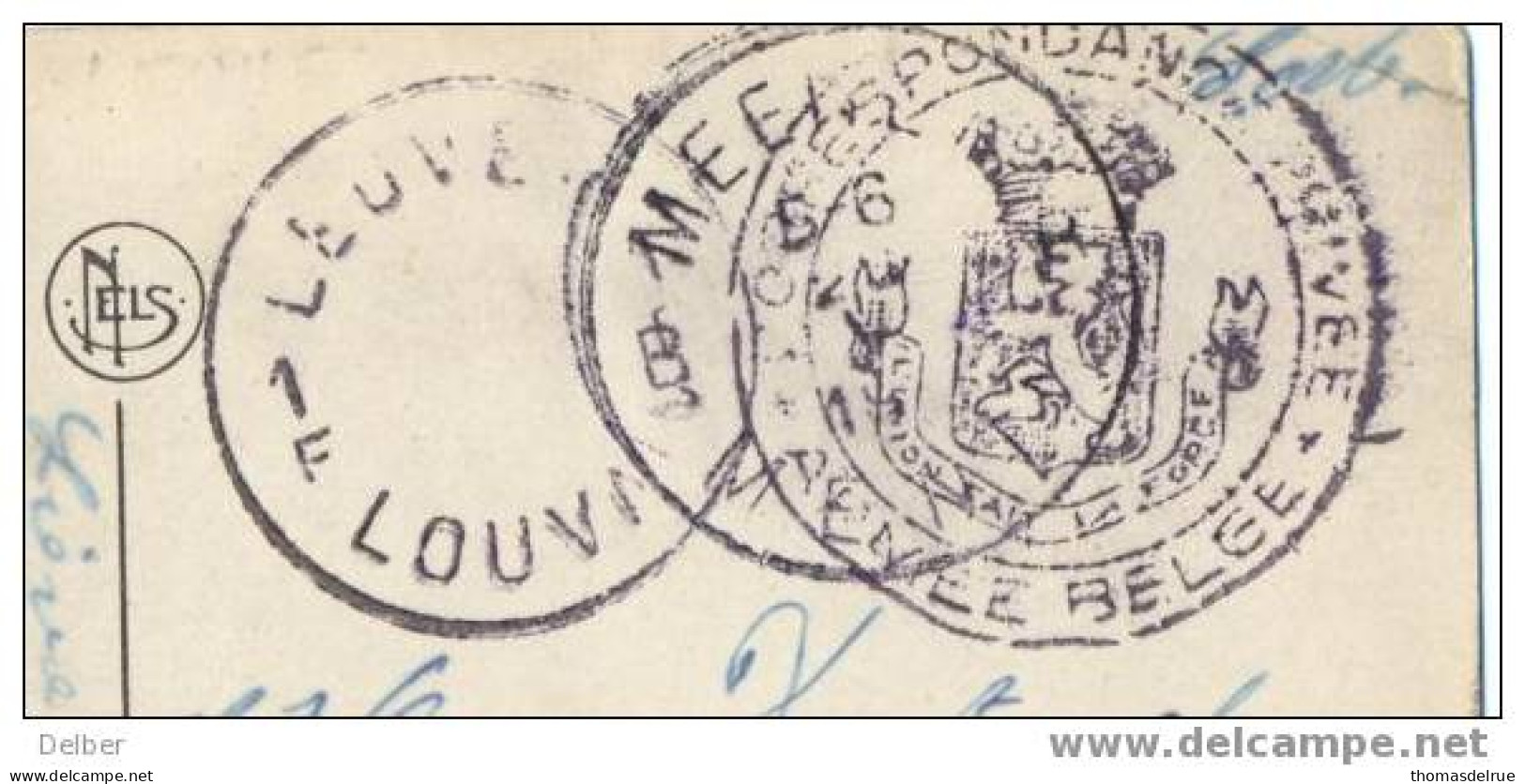 _Q610 :postkaart : S.M. 1F LEUVEN 1F LOUVAIN -zonder Datummidden>> Noodstempel > M MEENEN B MENIN 20 X 19 - Fortune (1919)