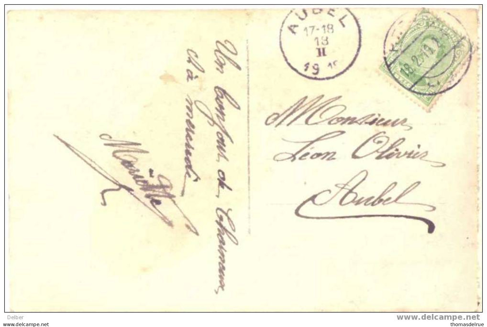 Zz196: 5ct : Met Duitse Brugstempel: " BELGIEN" Geschrapt: HERVE 18.2.18 >>> AUBEL - Foruna (1919)