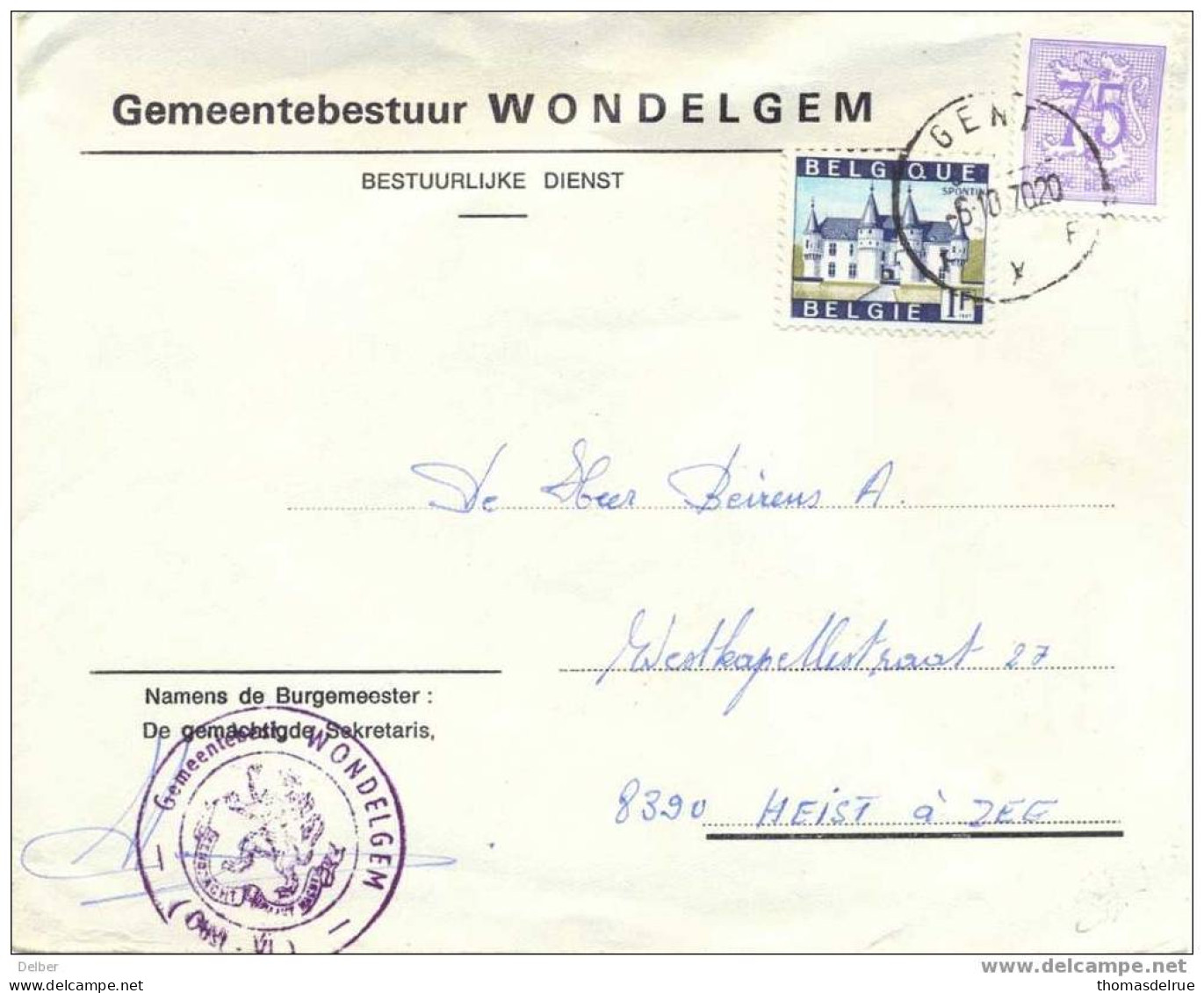 _Q782 :bijzonder Tarief Gemeencorresponentie:  WONDELGEM: Gepost In GENT - 1951-1975 Heraldischer Löwe (Lion Héraldique)