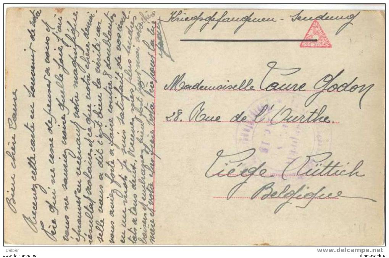 _P078 :fantasiekaart Kriegsgefangene Sendung: > LIEGE  Met Censure-stempel - Kriegsgefangenschaft