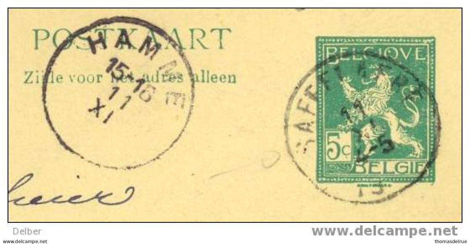 _Q463: Buitengebruik Gest. 5ct CARTE POSTAL POSTKAART: SAFFELAERE 11 XI. 19__ >>HAMME 19__ (: Onvoll. Jaar: Noodstempel) - Fortune (1919)