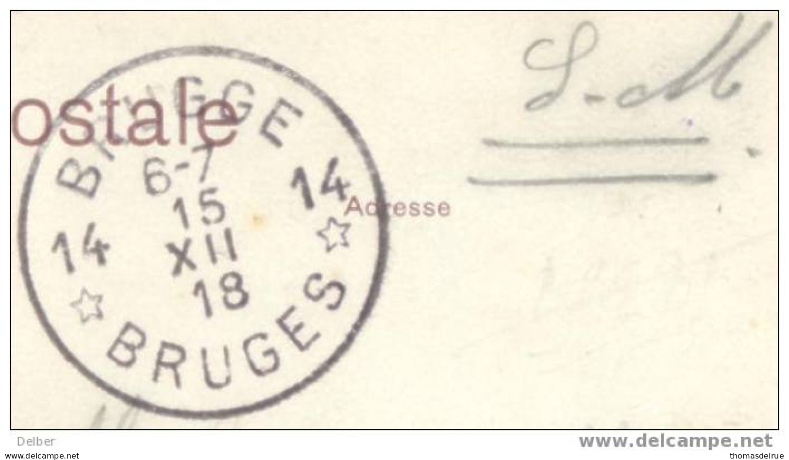 Zv889: 41 BRUXELLES - Place De La BOURSE: Verstuud: S.M. >> 14* BRUGGE 14* BRUGES 15 XII 18: Noodstempel: Postagentschap - Fortune (1919)