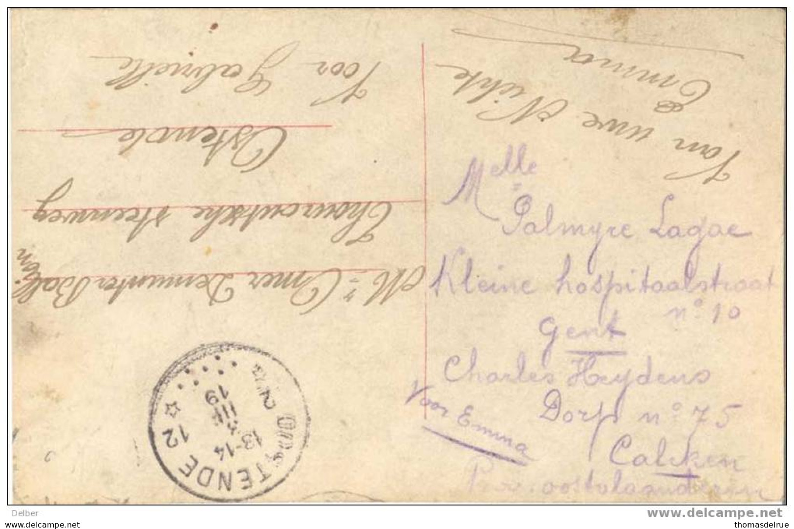 Zv946: Herbruikte Fatasiekaart ( Zegel Is Weg): Aankomststempel: 12* OOSTENDE 12* 3 III 19: Noodstempel: Postagentschap - Fortune Cancels (1919)